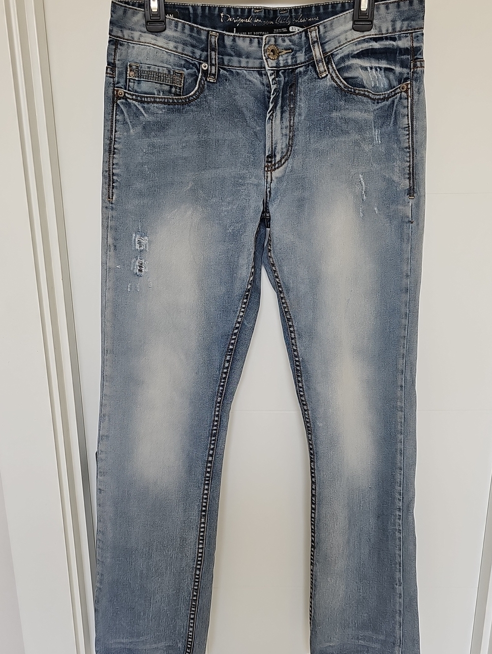 Jeans By Buffalo Light Blue Distressed Washed Ethan Super Slim Jeans Sz 31x32